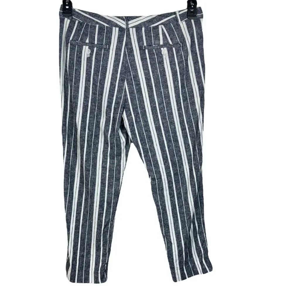 Banana Republic SZ 12 Avery Ankle Pants Striped Linen Blend Stretch Pockets